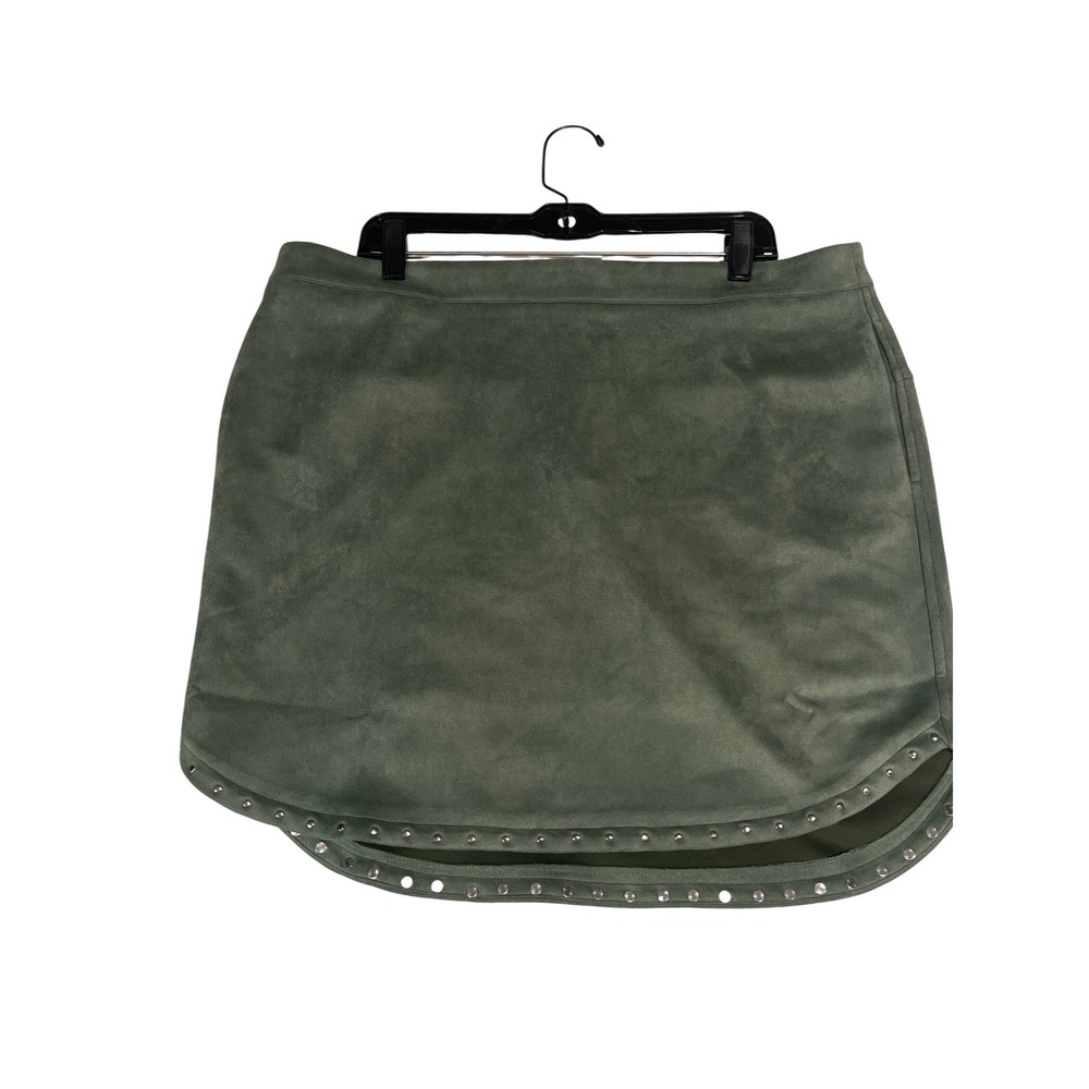 Pink Lily Olive Green Faux Suede Studded Tulip Hem Mini Skirt XL Pockets